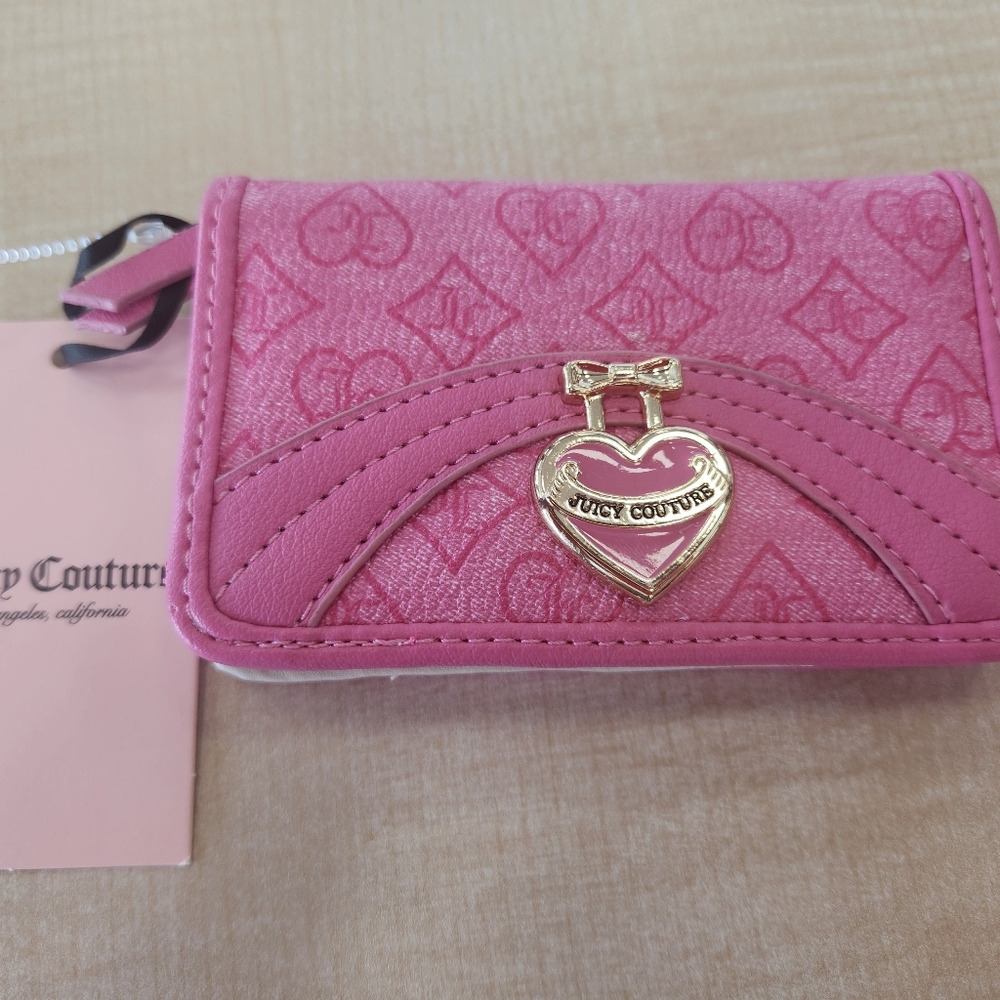 Juicy Couture Pink Heart Charm Wallet Small Cards And Money Organazer Logo Case - Picture 3 of 13
